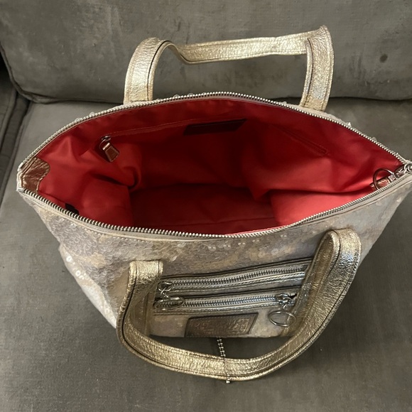 ✨COACH VTG POPPY Special Edition Signature Sequin Tote Bag Gold Cream RARE✨ - Picture 15 of 16